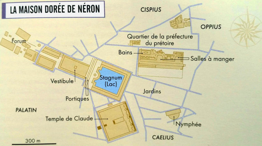 Reconstitution du plan de la domus aurea (d'après C. Badel et H. Inglebert, Grand Atlas de l'Antiquité romaine, éditions Autrement 2014)