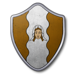 Le visage de la Mère sur un pal ondulé blanc, sur champ marron